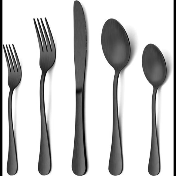 40 Piece Matte Black Silverware Set, Stainless Steel Black Flatware Cutlery Set - Picture 1 of 8